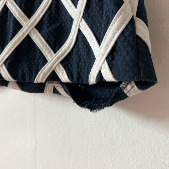 VTG Minuetto xs navy trellis hem mini dress preppy round neck piping church - Picture 3 of 10